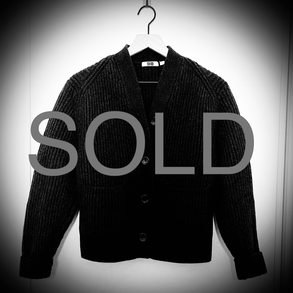 Wool Button Up Charcoal Grey Uniqlo Cardigan